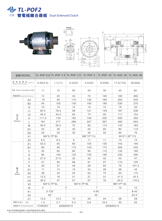 双电磁离合器组合规格参数