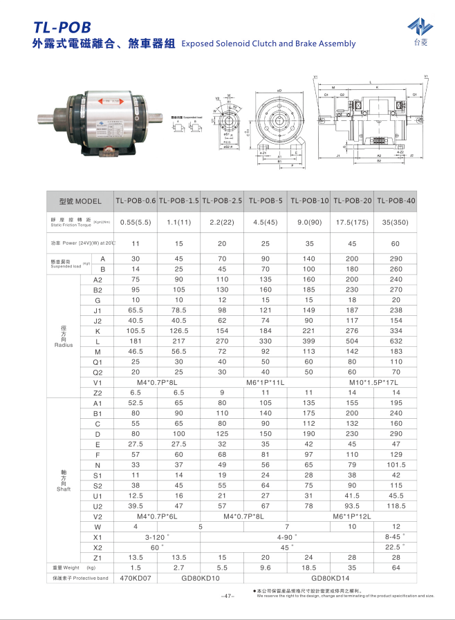 外露式电磁离合刹车器组规格参数