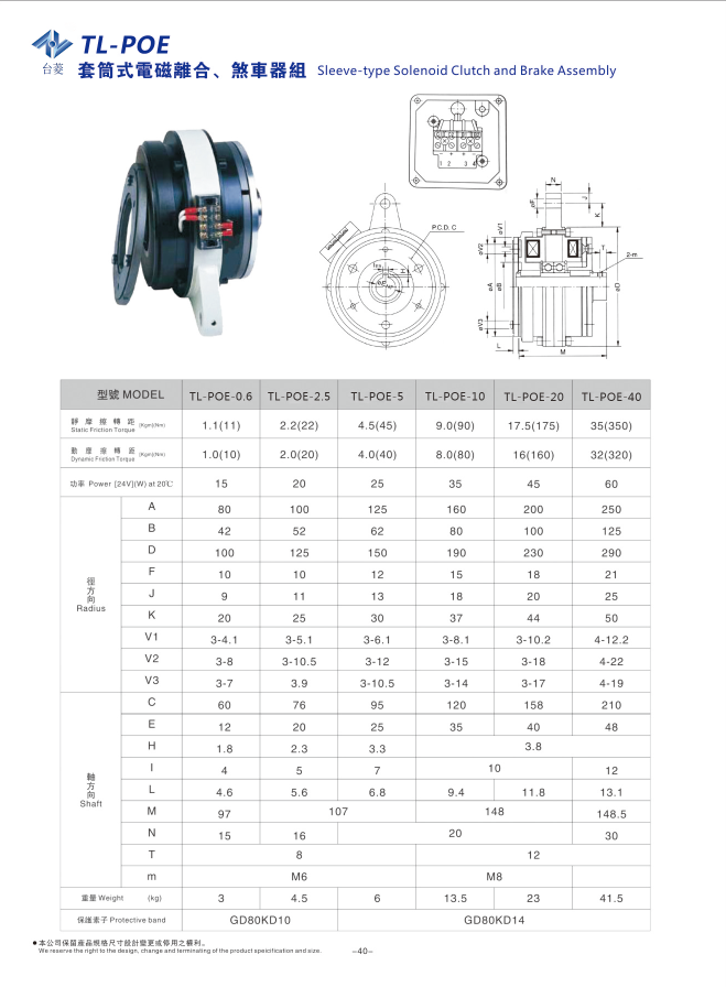 套筒式电磁离合刹车器组规格参数